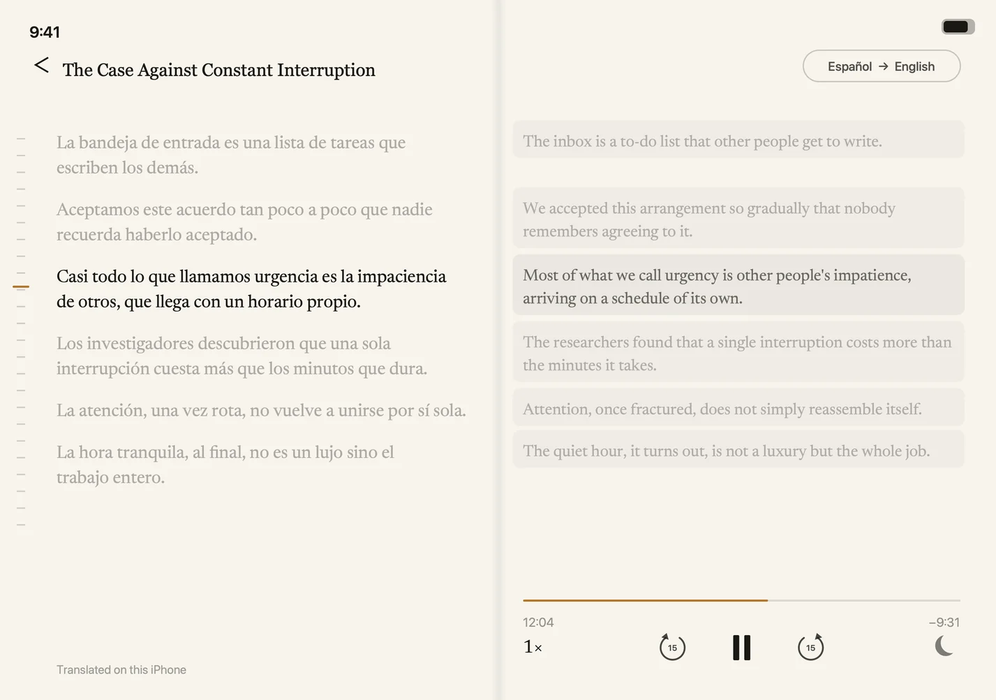 Aloud on the half-open iPhone Duo: two facing pages.