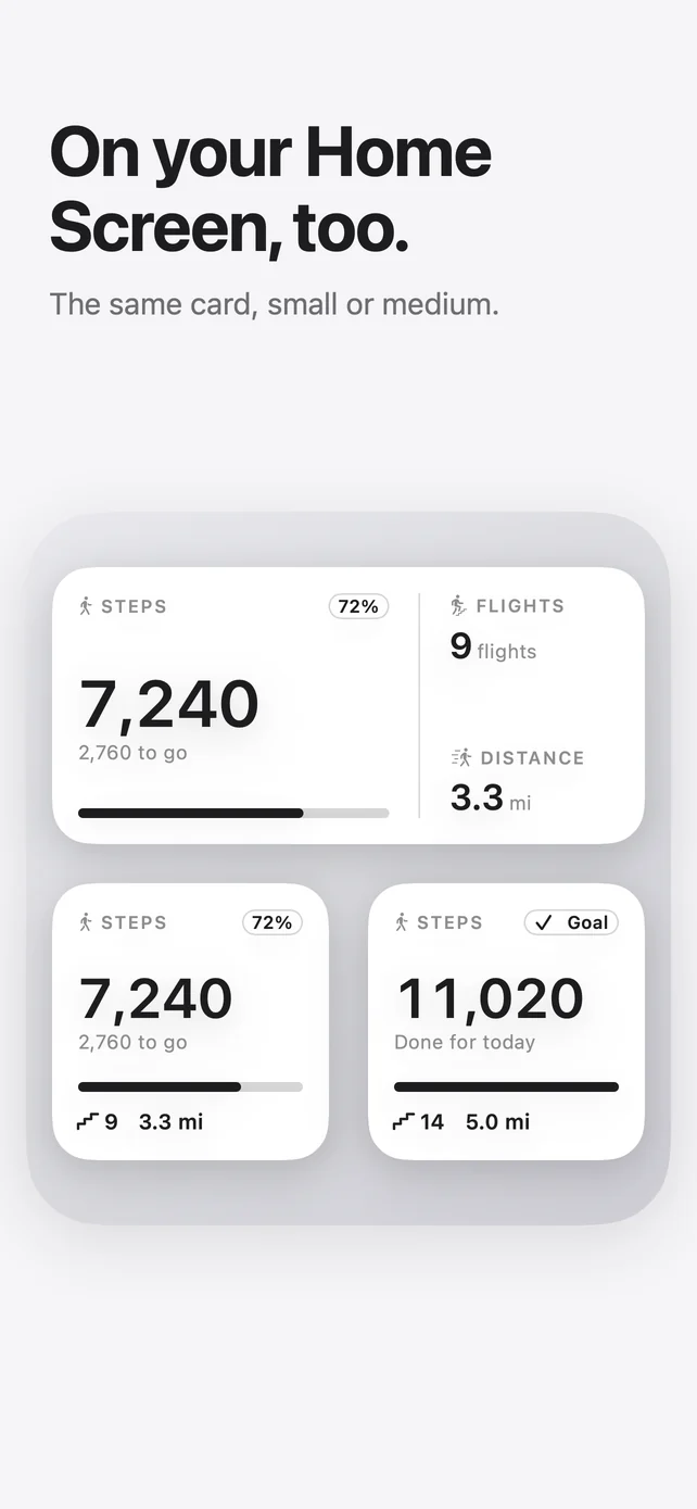 On your Home Screen, too: the same card, small or medium.