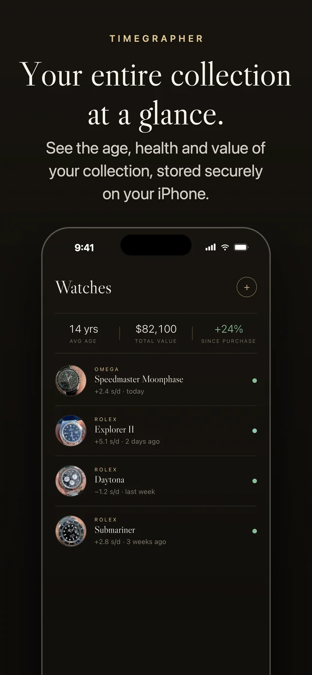 Your entire collection at a glance: age, health, and value.