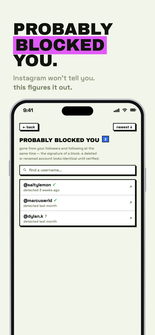 Probably blocked you: accounts that left your followers and following at the same time.