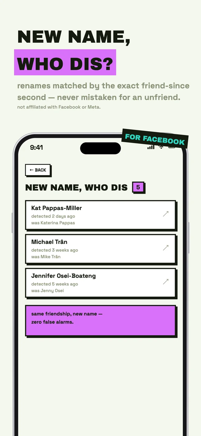 New name, who dis? Renames matched by the exact friend-since second.